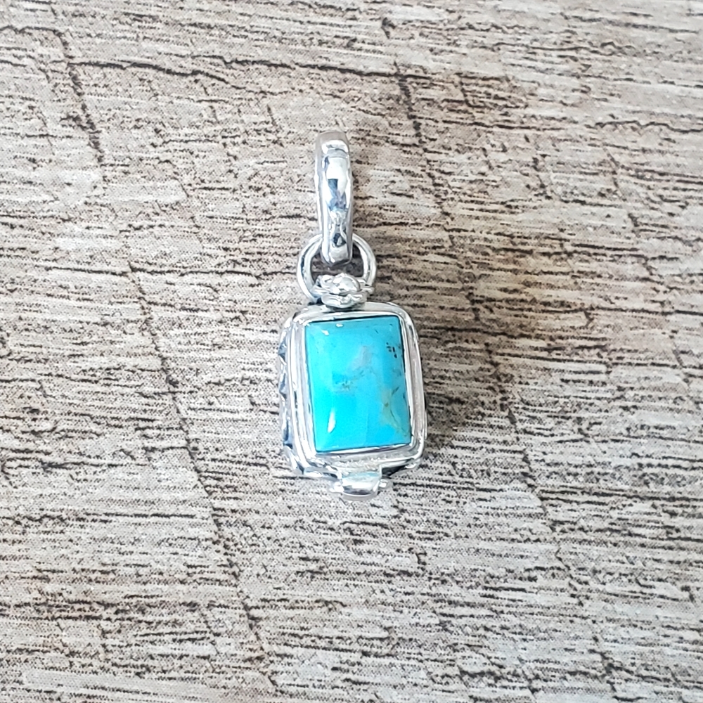 Natural Kingman Blue Mohave Turquoise Set in Sterling Silver Poison Pendant, NWT - Picture 11 of 14